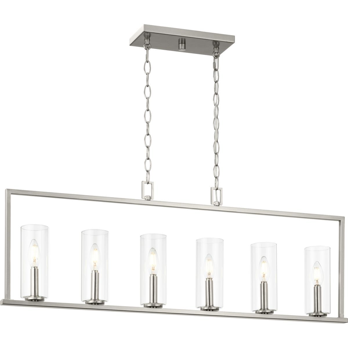 Progress Lighting Glennaire 6-Light Brushed Nickel Modern/Contemporary Clear Glass Linear Large Hanging Kitchen Island Light