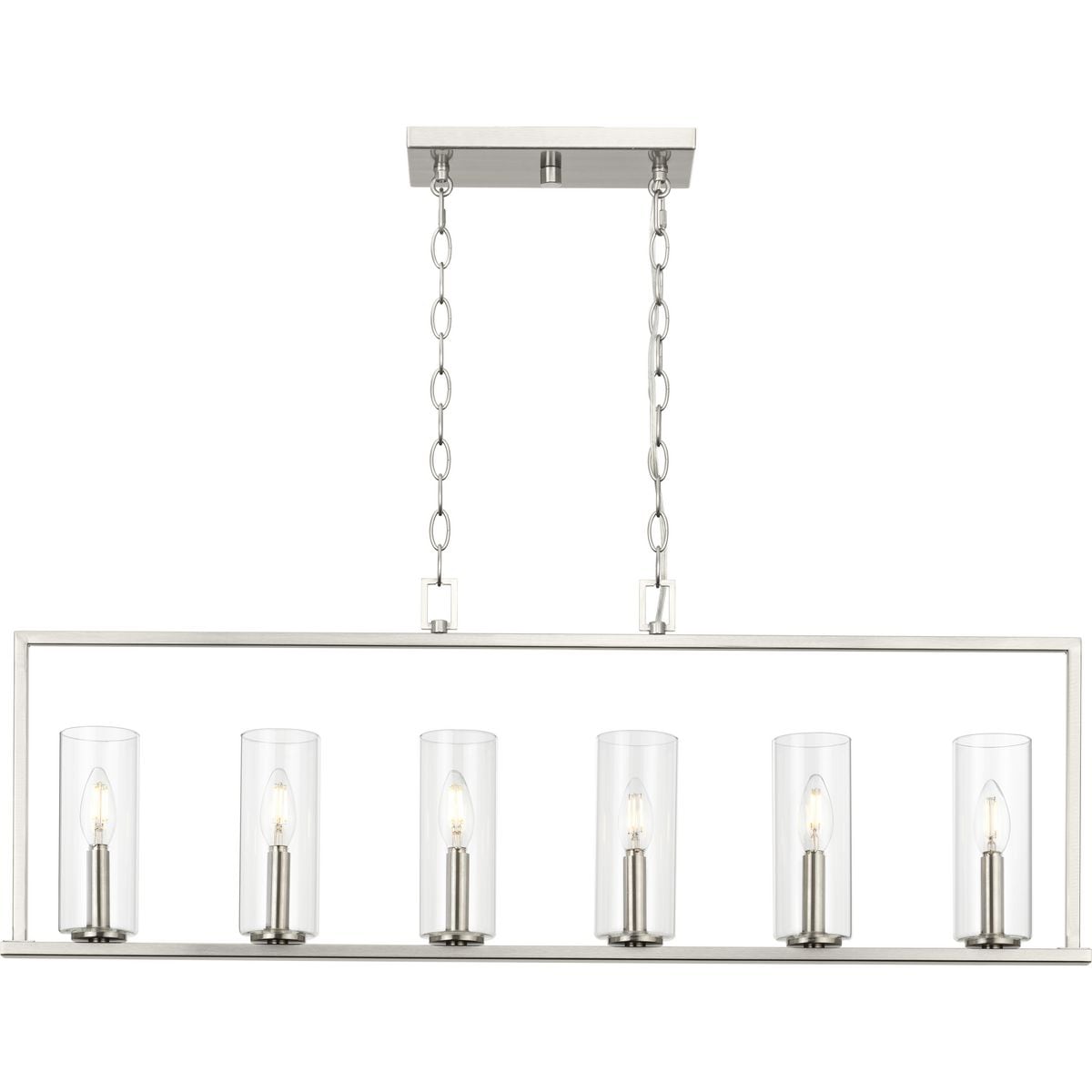 Progress Lighting Glennaire 6-Light Brushed Nickel Modern/Contemporary Clear Glass Linear Large Hanging Kitchen Island Light