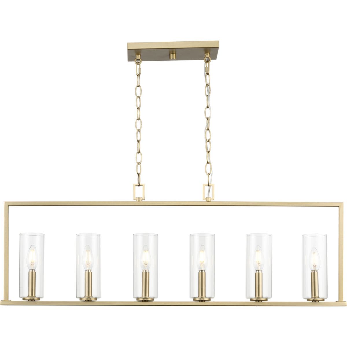 Progress Lighting Glennaire 6-Light Brushed Gold Modern/Contemporary Clear Glass Linear Large Hanging Kitchen Island Light
