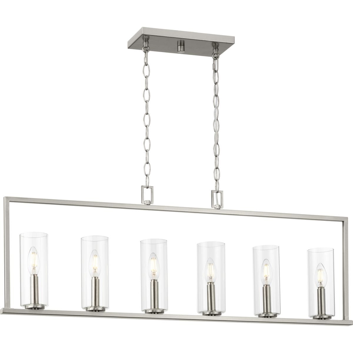 Progress Lighting Glennaire 6-Light Brushed Nickel Modern/Contemporary Clear Glass Linear Large Hanging Kitchen Island Light