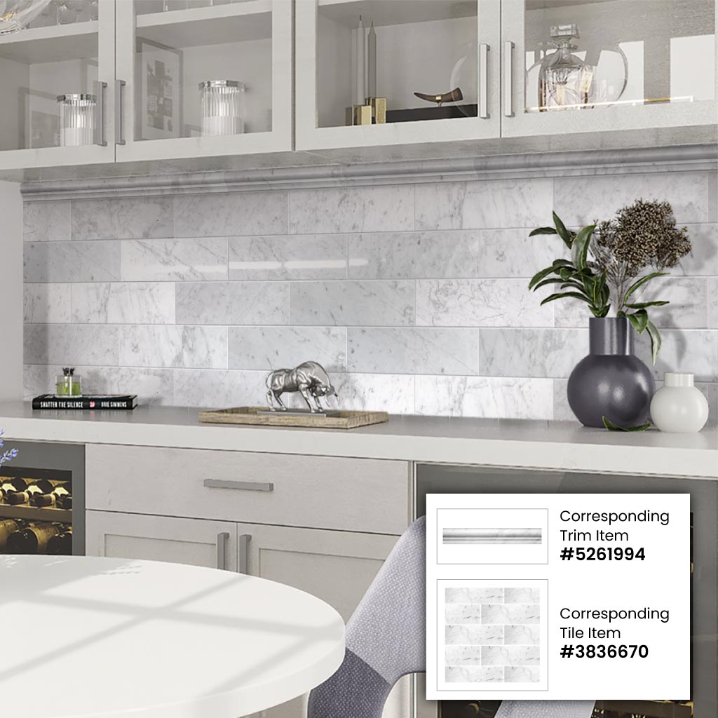 Apollo Tile White 4-in x 12-in Polished Natural Stone Marble Brick Wall Tile (5-sq. ft/ Carton)