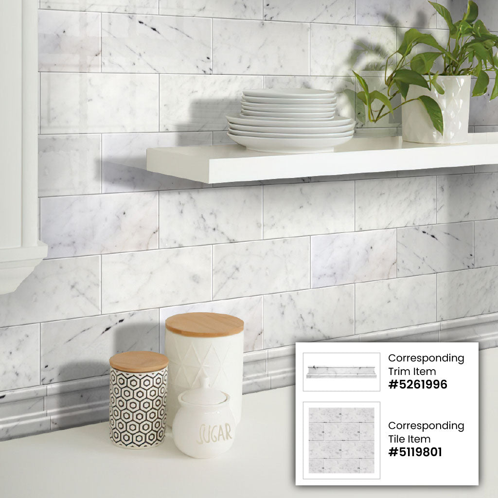 Apollo Tile Grandis White 3-in x 6-in Polished Natural Stone Marble Subway Floor and Wall Tile (5-sq. ft/ Carton)