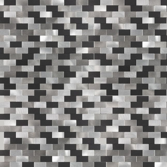 Peel&Stick Mosaics Metro Medley Black and Silver 11-in x 12-in Metallic Metal Brick Peel and Stick Wall Tile (0.89-sq. ft/ Piece)