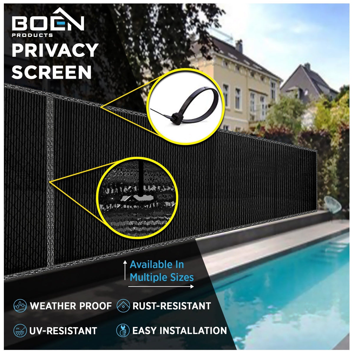 BOEN 5-ft H x 50-ft W Black Polyethelene Chain Link Fence Screen