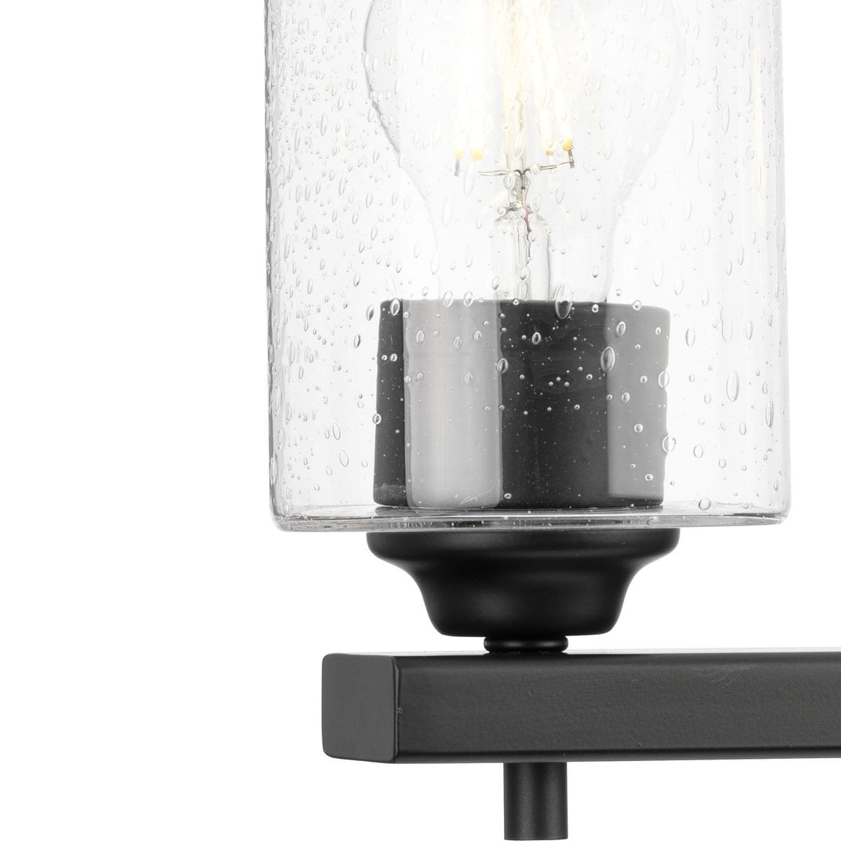 Progress Lighting Morehouse 5-Light Matte Black Modern/Contemporary Seeded Glass Linear Large Hanging Kitchen Island Light