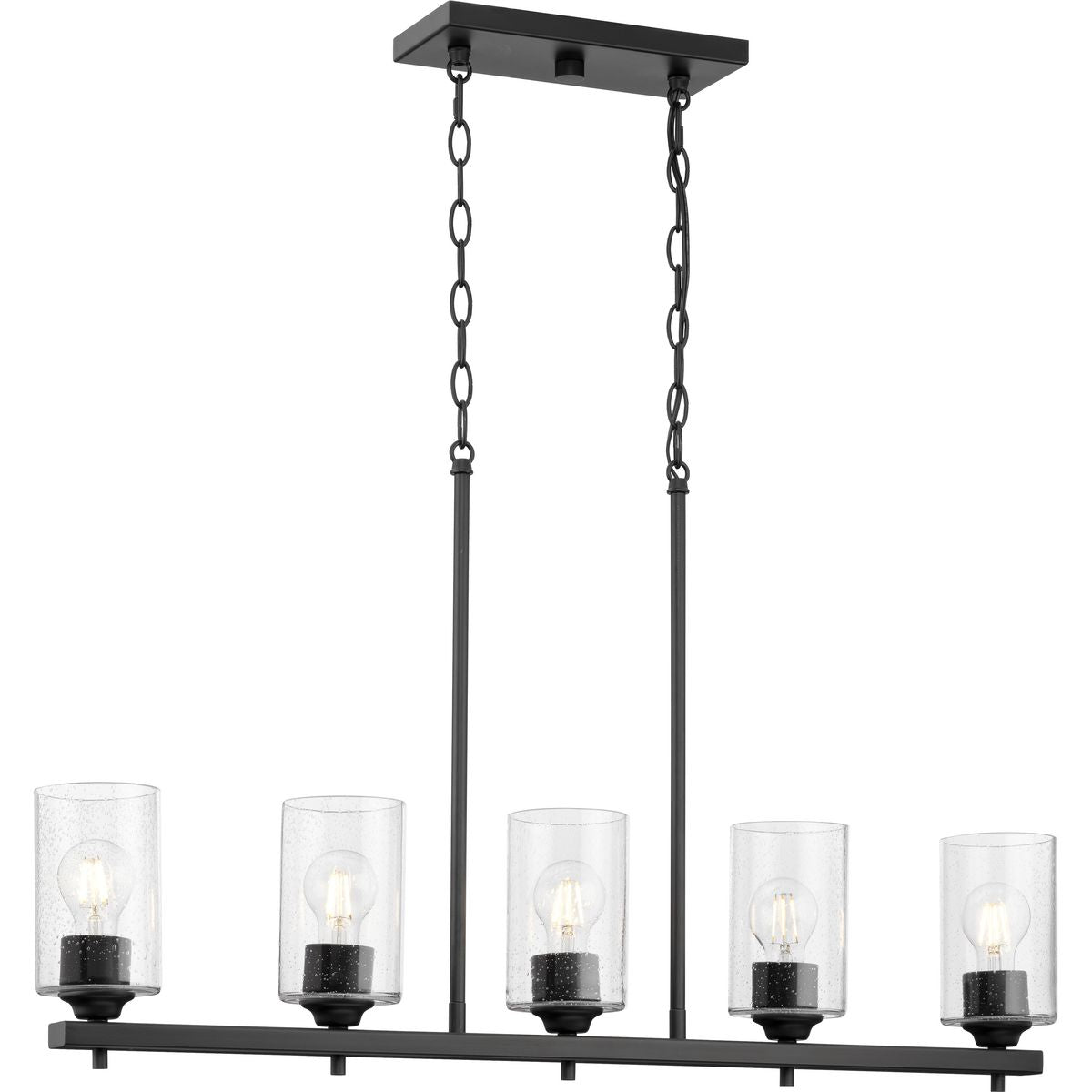 Progress Lighting Morehouse 5-Light Matte Black Modern/Contemporary Seeded Glass Linear Large Hanging Kitchen Island Light