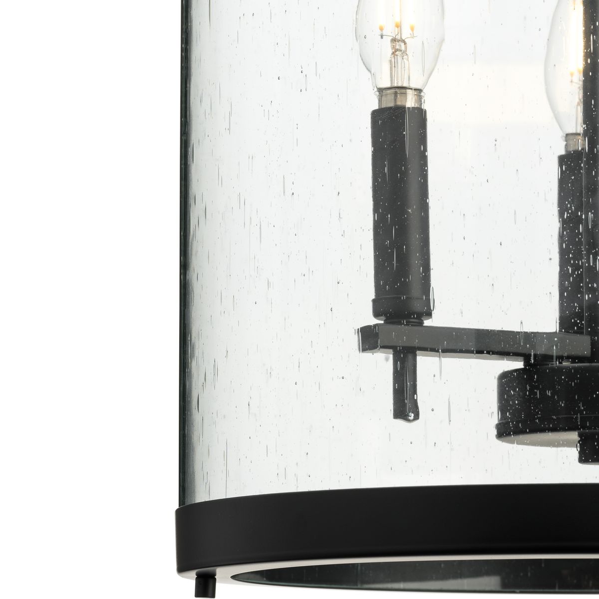 Progress Lighting Morehouse 3-Light Matte Black Transitional Seeded Glass Cylinder Medium Hanging Pendant Light