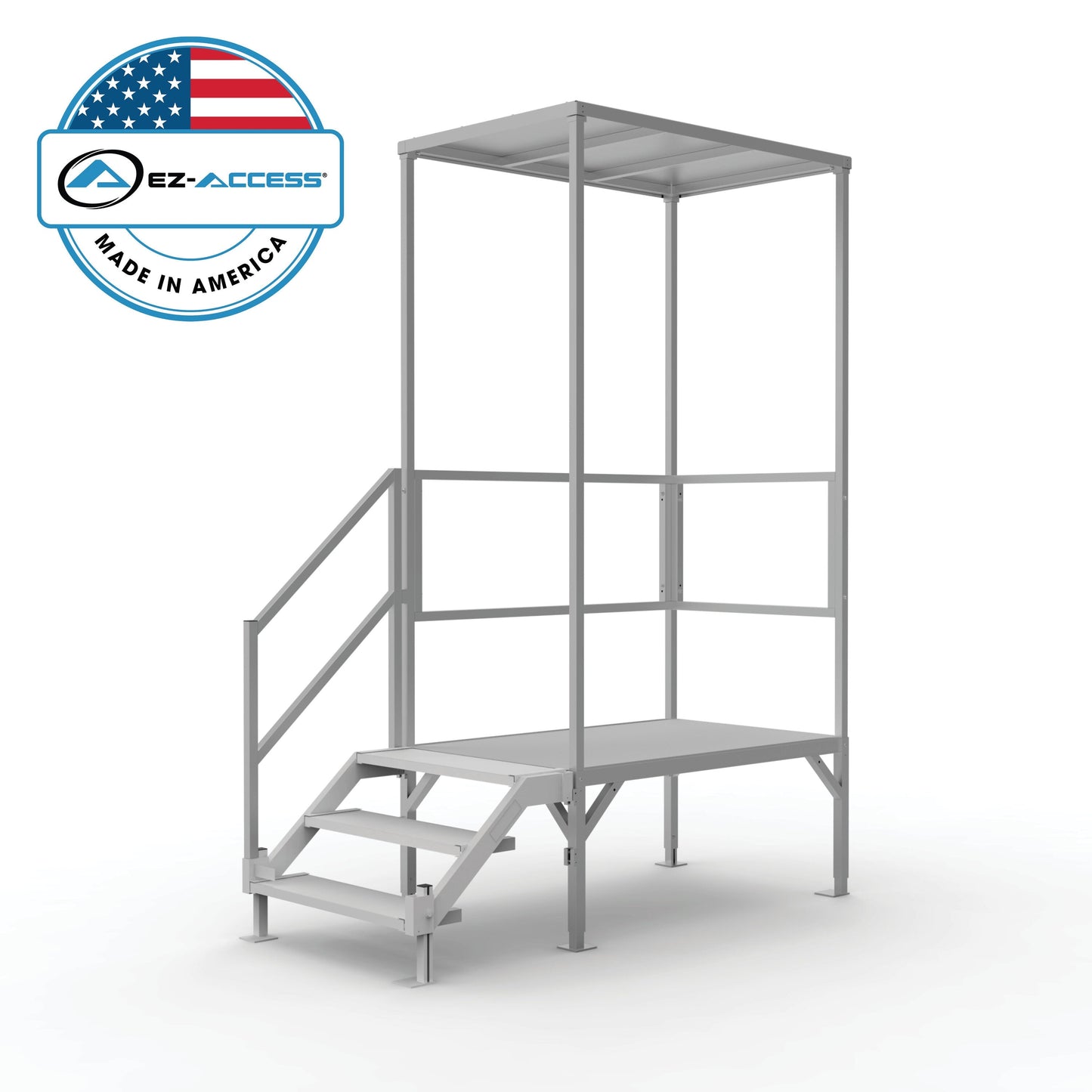 EZ-ACCESS FORTRESS 23 in to 34 in H OSHA Compliant Aluminum 3-Riser Stair System with Platform and Canopy