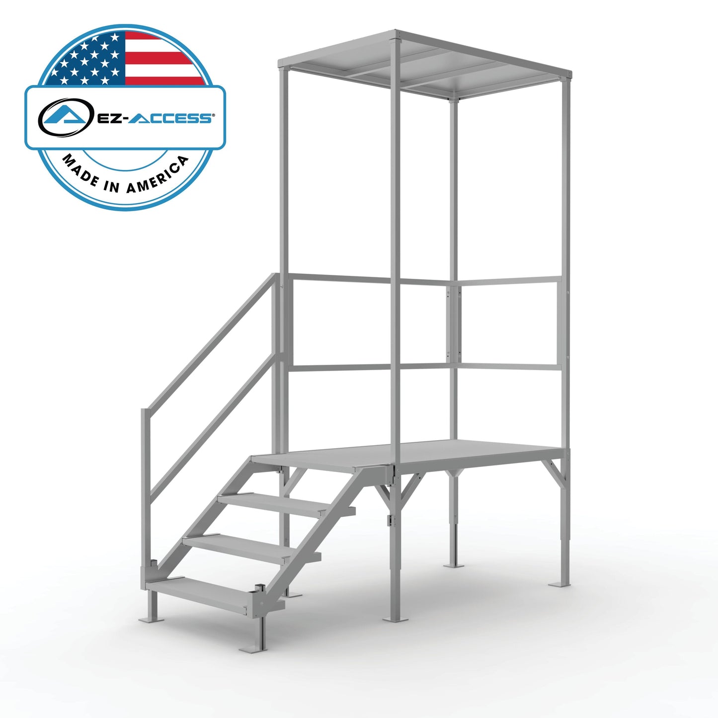 EZ-ACCESS FORTRESS 27.5 in to 42.5 in H OSHA Compliant Aluminum 4-Riser Stair System with Platform and Canopy