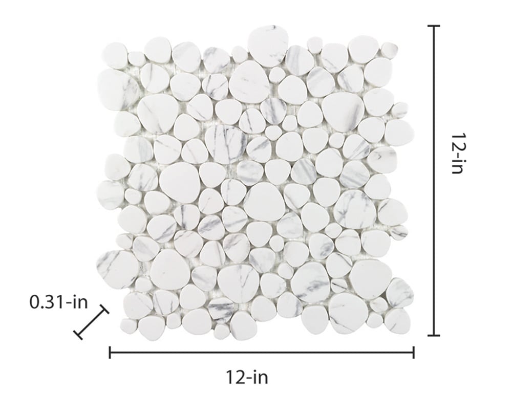 Elida Ceramica Stonescape White Marble 12-in x 12-in Carrara-Look Recycled Glass Pebble Mosaic Floor and Wall Tile (1.001-sq ft per Piece)