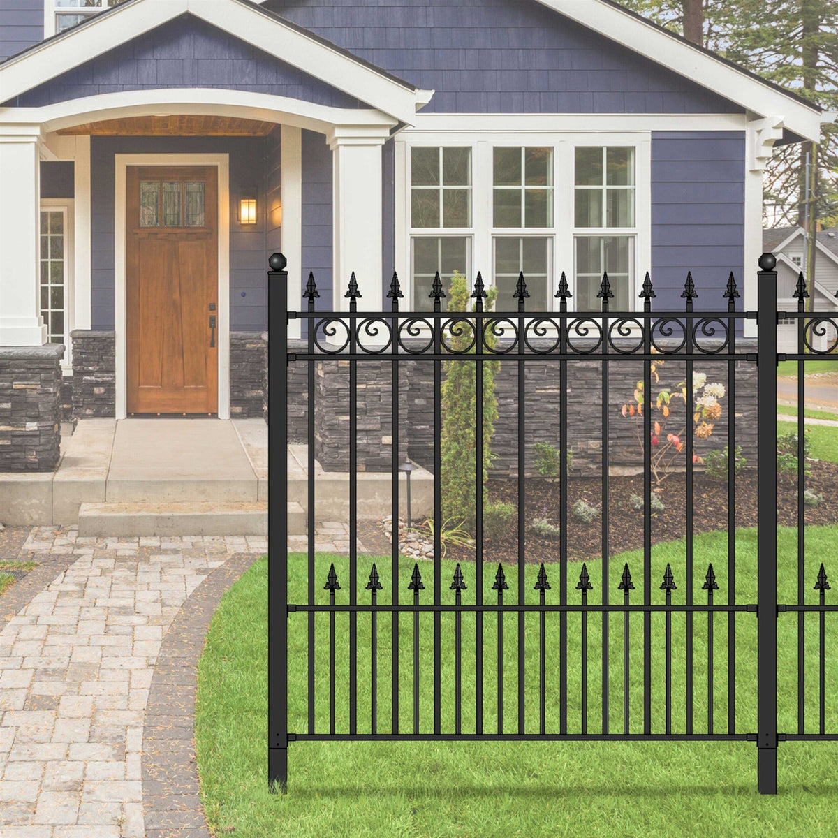 ALEKO Fence Panels 7-ft H x 6-ft W Black Steel Spaced Picket Arched-top Security Fence Panel