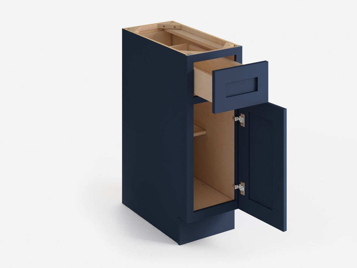 Valleywood Cabinetry 12-in W x 34.5-in H x 24-in D Marine Blue Birch 1-Drawer Base Ready To Assemble Plywood Cabinet (Flat Panel Shaker Style)