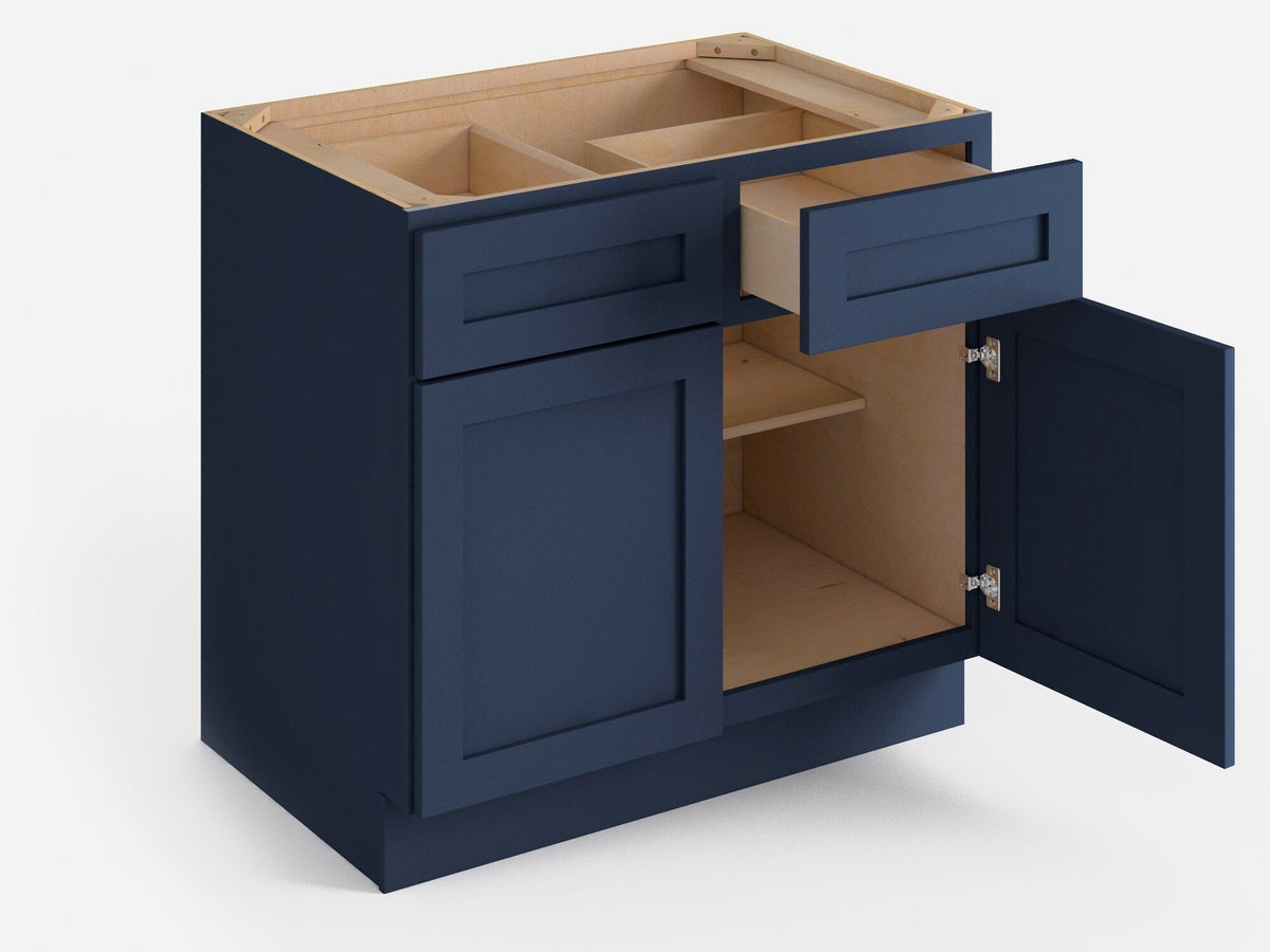Valleywood Cabinetry 36-in W x 34.5-in H x 24-in D Marine Blue Birch 2-Drawers Base Ready To Assemble Plywood Cabinet (Flat Panel Shaker Style)