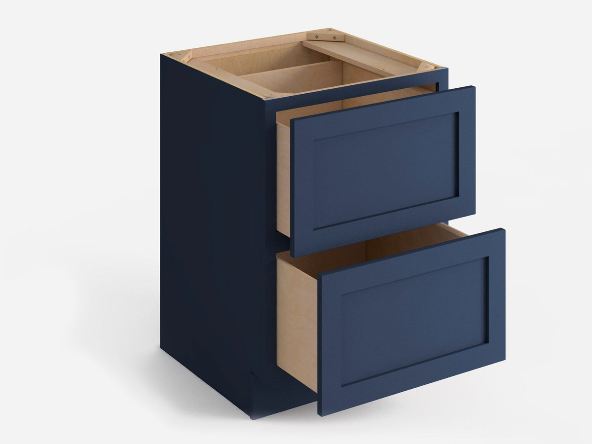 Valleywood Cabinetry 30-in W x 34.5-in H x 24-in D Marine Blue Birch 2-Drawer Base Ready To Assemble Plywood Cabinet (Flat Panel Style)