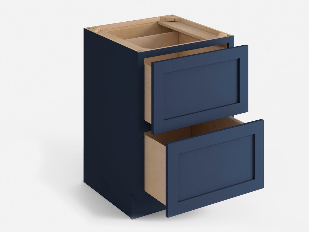 Valleywood Cabinetry 36-in W x 34.5-in H x 24-in D Marine Blue Birch 2-Drawer Base Ready To Assemble Plywood Cabinet (Flat Panel Style)