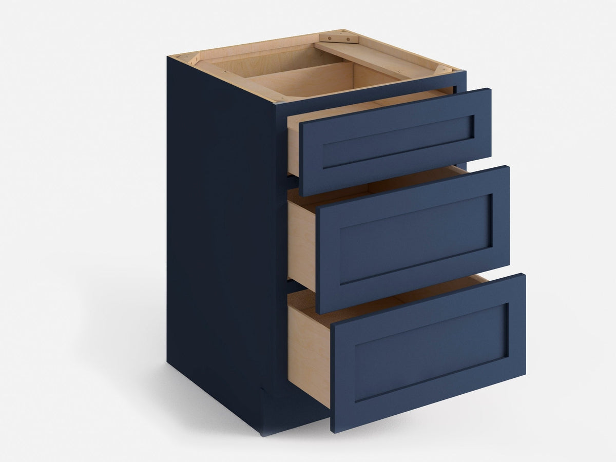 Valleywood Cabinetry 30-in W x 34.5-in H x 24-in D Marine Blue Birch 3-Drawer Base Ready To Assemble Plywood Cabinet (Flat Panel Style)