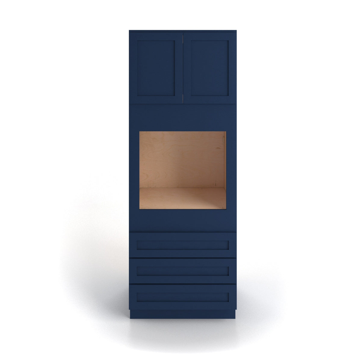 Valleywood Cabinetry 33-in W x 96-in H x 24-in D Marine Blue Birch 3-Drawers Single or Double Oven Pantry Ready To Assemble Plywood Cabinet (Flat Panel Shaker Style)