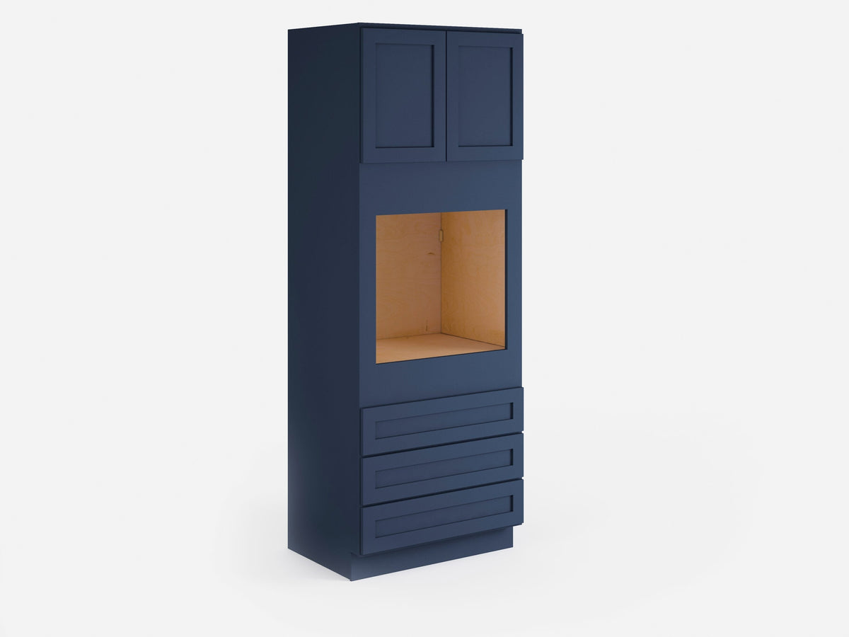 Valleywood Cabinetry 33-in W x 96-in H x 24-in D Marine Blue Birch 3-Drawers Single or Double Oven Pantry Ready To Assemble Plywood Cabinet (Flat Panel Shaker Style)