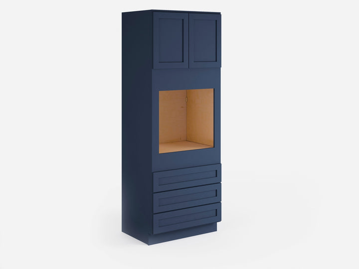 Valleywood Cabinetry 33-in W x 96-in H x 24-in D Marine Blue Birch 3-Drawers Single or Double Oven Pantry Ready To Assemble Plywood Cabinet (Flat Panel Shaker Style)