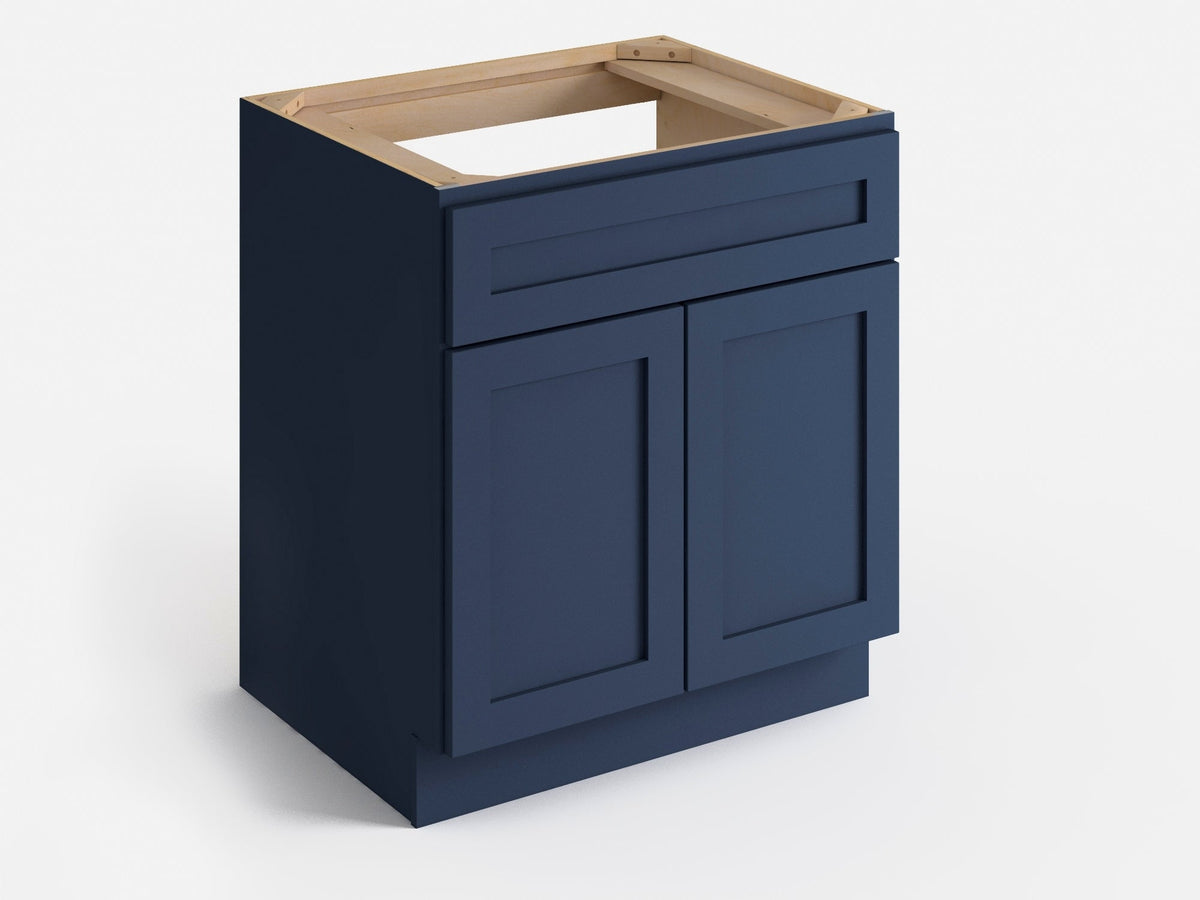 Valleywood Cabinetry 30-in W x 34.5-in H x 24-in D Marine Blue Birch Sink Base Ready To Assemble Plywood Cabinet (Flat Panel Shaker Style)