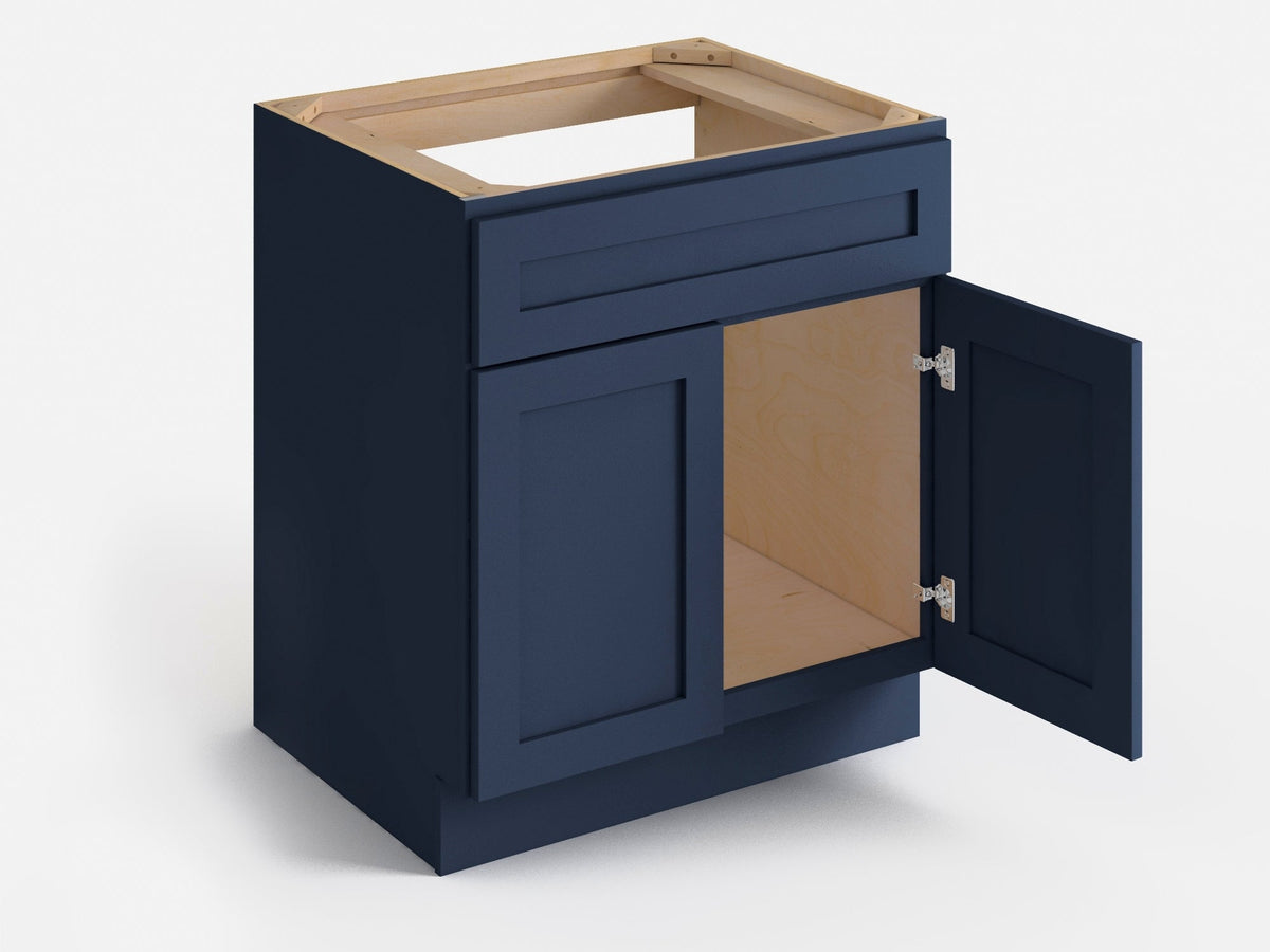 Valleywood Cabinetry 33-in W x 34.5-in H x 24-in D Marine Blue Birch Sink Base Ready To Assemble Plywood Cabinet (Flat Panel Shaker Style)