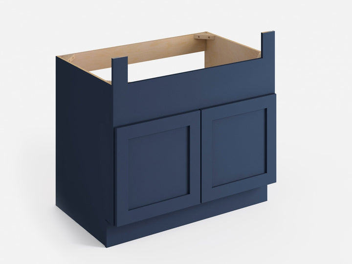 Valleywood Cabinetry 36-in W x 34.5-in H x 24-in D Marine Blue Birch Apron Front Sink Base Ready To Assemble Plywood Cabinet (Flat Panel Shaker Style)