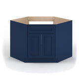 Valleywood Cabinetry 42-in W x 34.5-in H x 24-in D Marine Blue Birch Diagonal Sink Base Ready To Assemble Plywood Cabinet (Flat Panel Shaker Style)