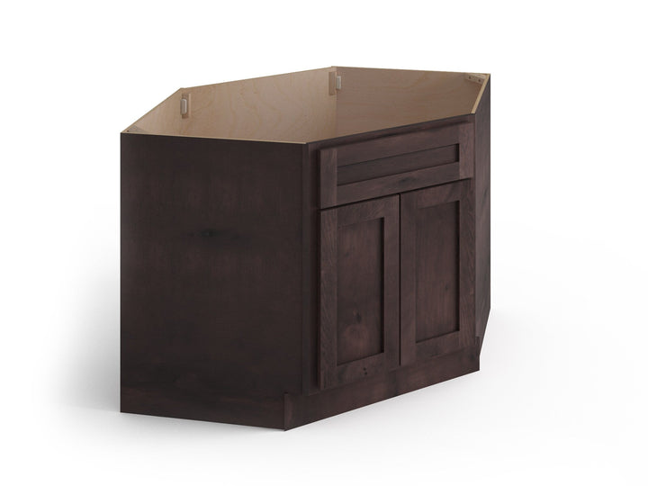 Valleywood Cabinetry 42-in W x 34.5-in H x 24-in D Rustic Hickory Diagonal 1-Drawer Corner Base Ready To Assemble Plywood Cabinet (Flat Panel Shaker Style)