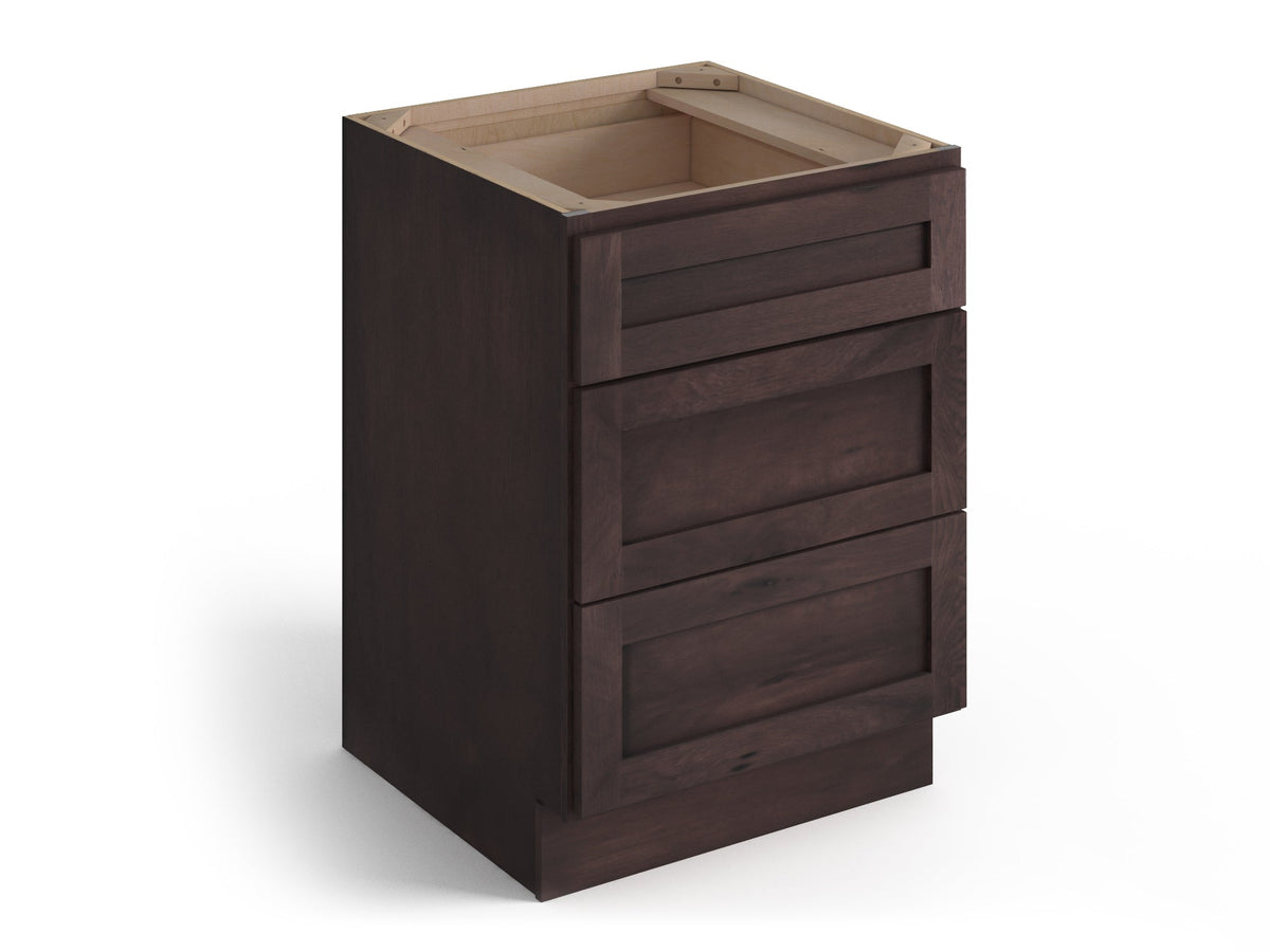 Valleywood Cabinetry 12-in W x 34.5-in H x 24-in D Rustic Hickory 3-Drawer Base Ready To Assemble Plywood Cabinet (Flat Panel Style)