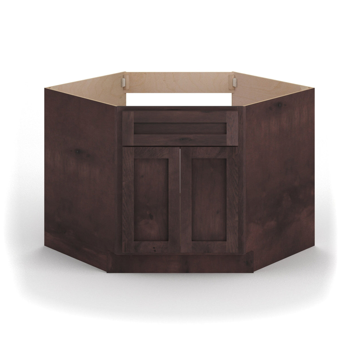 Valleywood Cabinetry 42-in W x 34.5-in H x 24-in D Rustic Hickory Diagonal Sink Base Ready To Assemble Plywood Cabinet (Flat Panel Shaker Style)