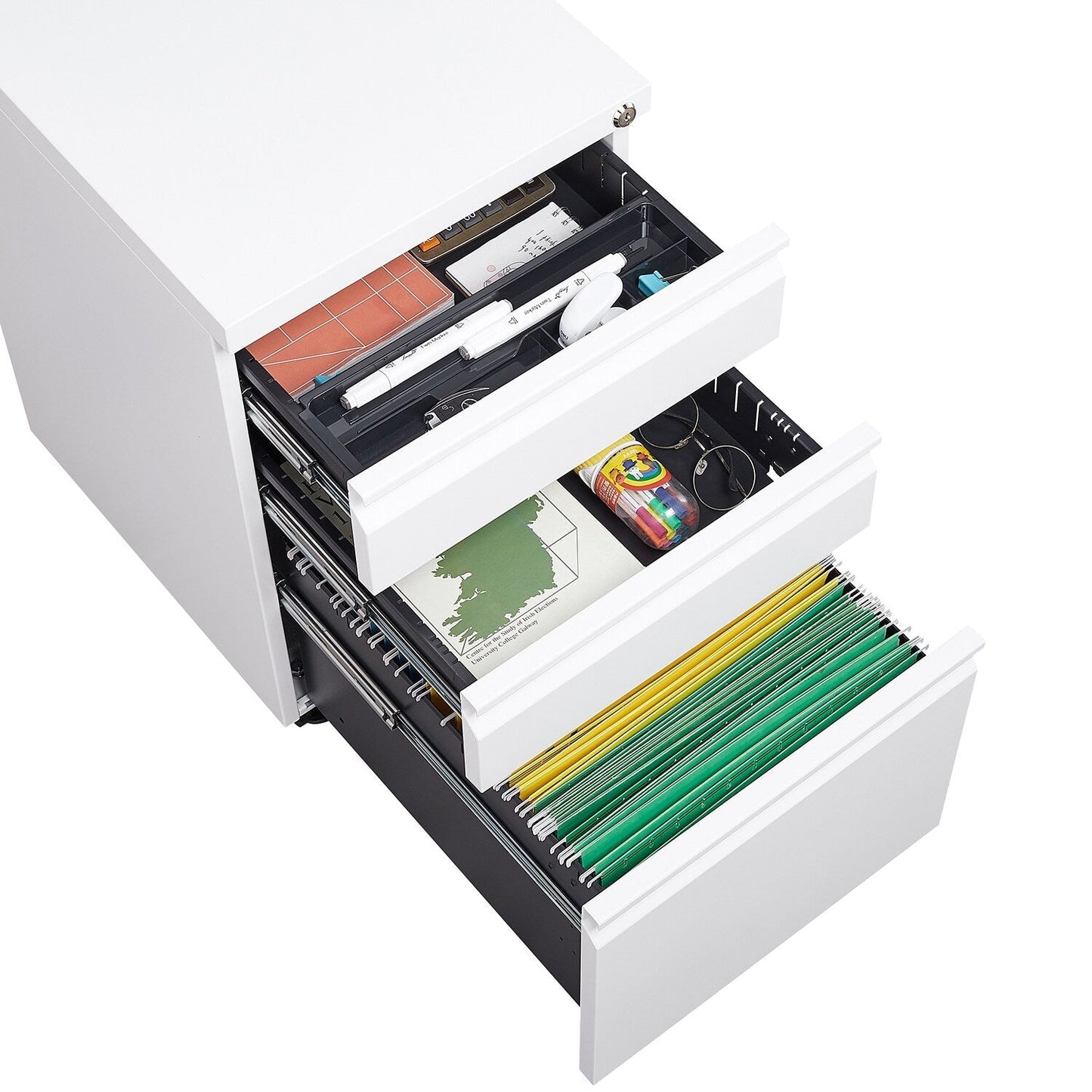 GZMR 3 Drawer File Cabinet with Lock White 3-Drawer 15.35-in File Cabinet
