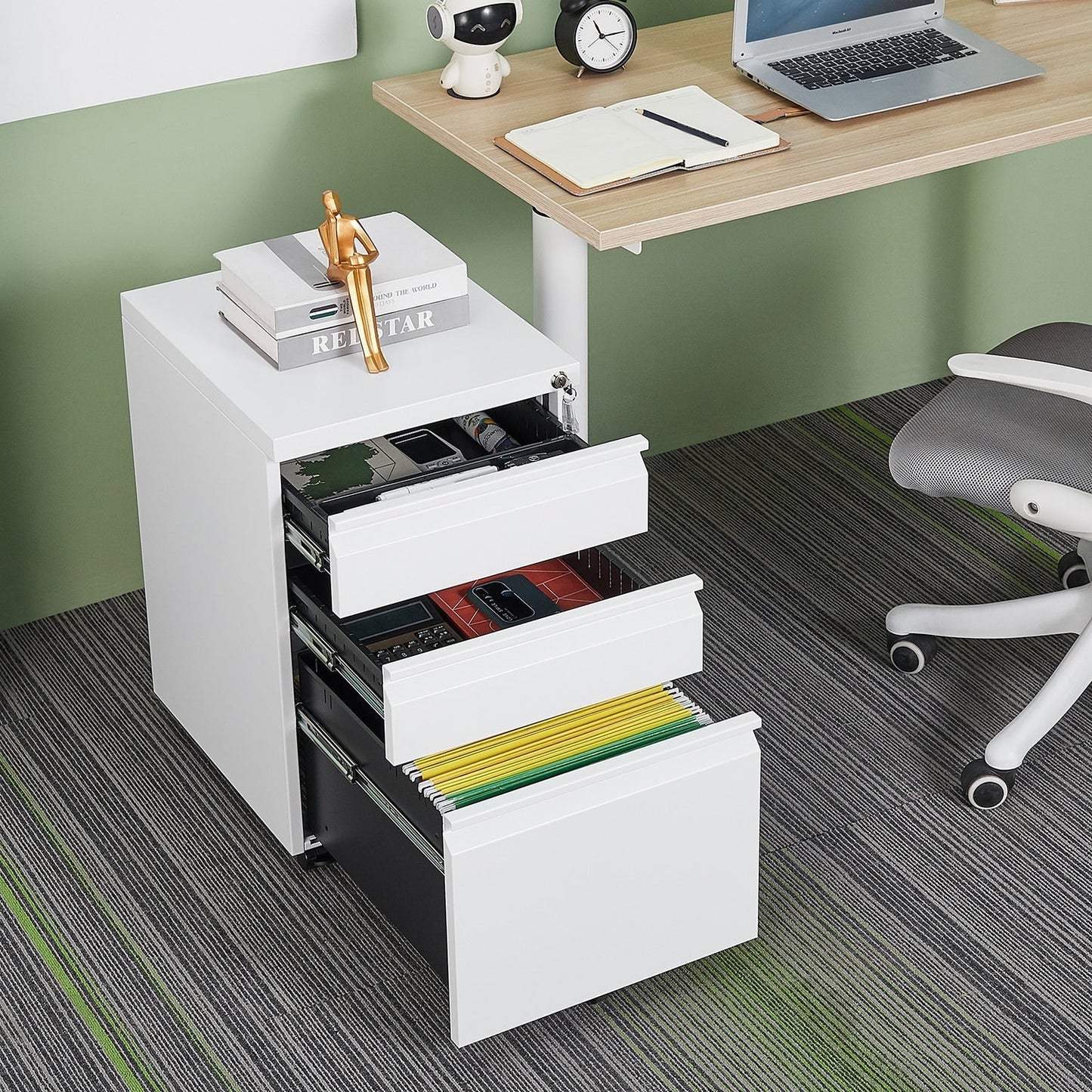 GZMR 3 Drawer File Cabinet with Lock White 3-Drawer 15.35-in File Cabinet