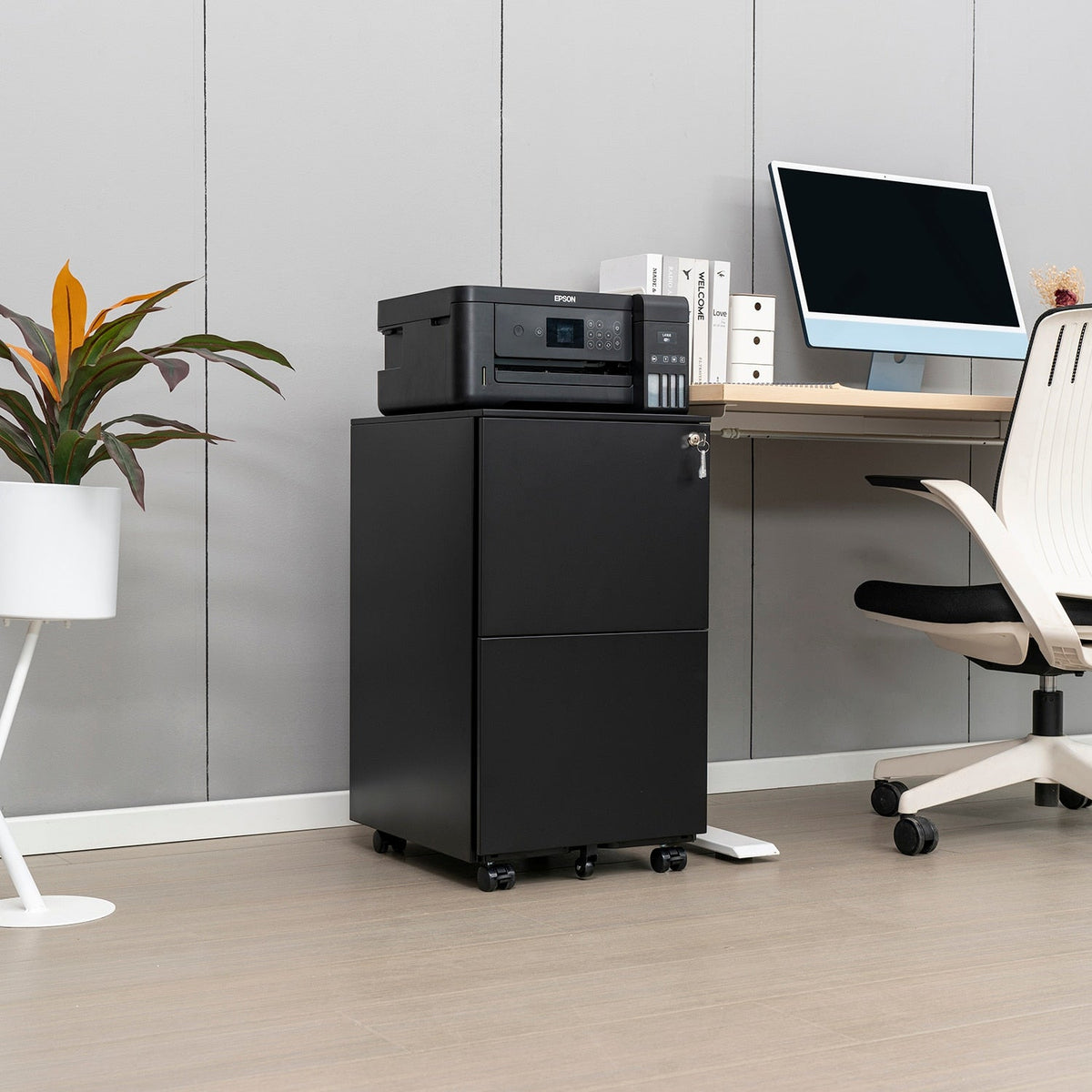 GZMR 2 Drawer File Cabinet with Lock Black 2-Drawer 15.35-in File Cabinet