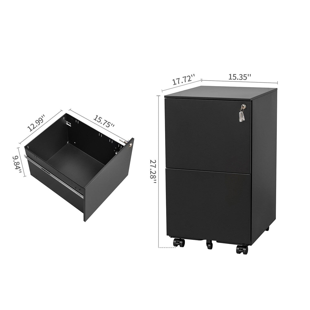 GZMR 2 Drawer File Cabinet with Lock Black 2-Drawer 15.35-in File Cabinet