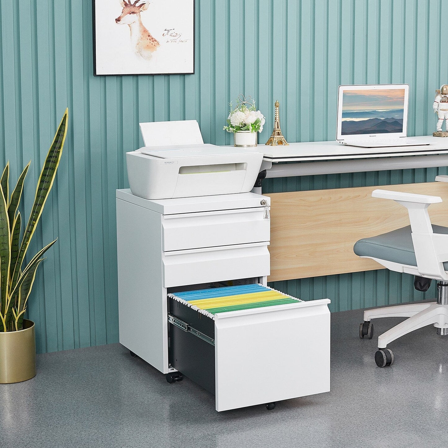 GZMR 3 Drawer File Cabinet with Lock White 3-Drawer 15.35-in File Cabinet