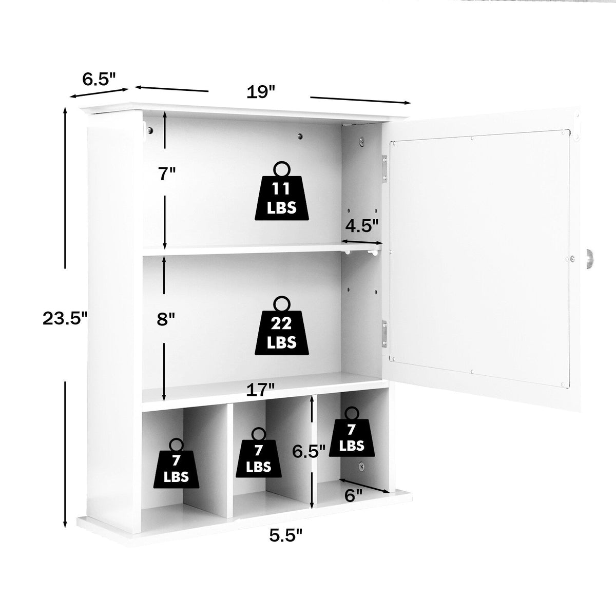WELLFOR CY bathroom cabinet 19-in x 23.5-in x 6.5-in White Bathroom Wall Cabinet