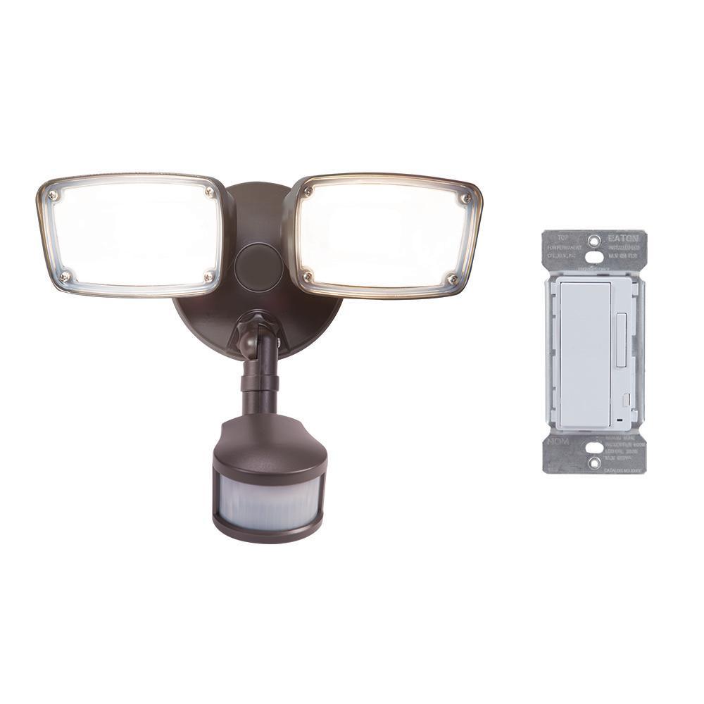 180-Degree White Smart Bluetooth Motion Activated Outdoor Integrated LED Flood Light with In-Wall Accessory Dimmer - Super Arbor