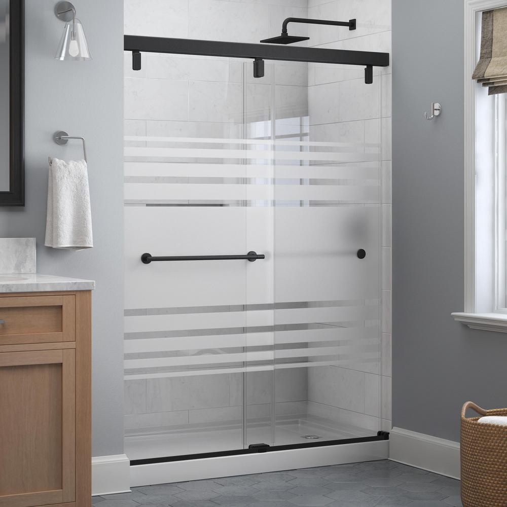 Lyndall 60 in. x 71-1/2 in. Frameless Mod Soft-Close Sliding Shower Door in Matte Black with 1/4 in. (6 mm) Clear Glass - Super Arbor