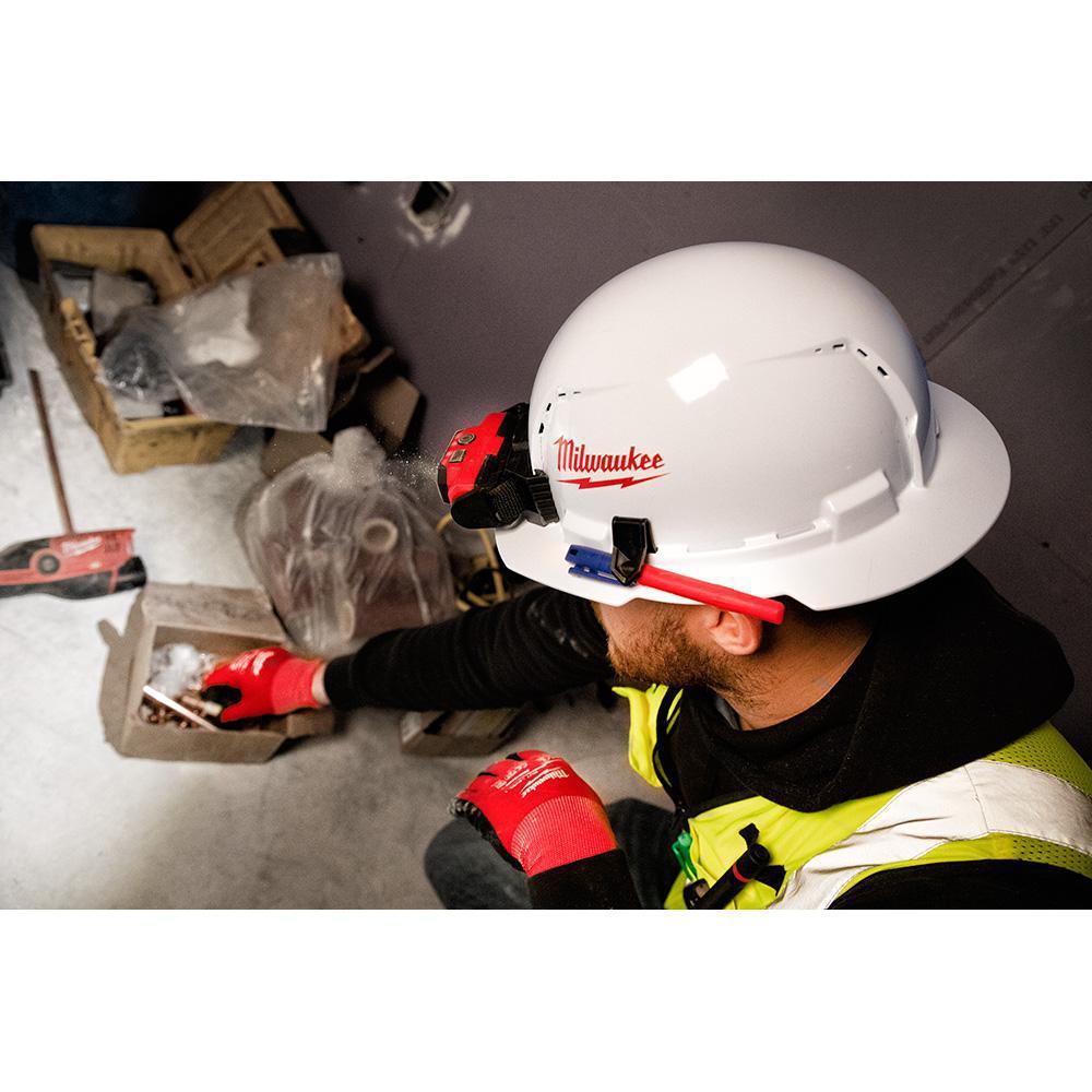 475 Lumens LED Rechargeable Hard Hat Headlamp w/BOLT White Type 1 Class C Full Brim Vented Hard Hat - Super Arbor