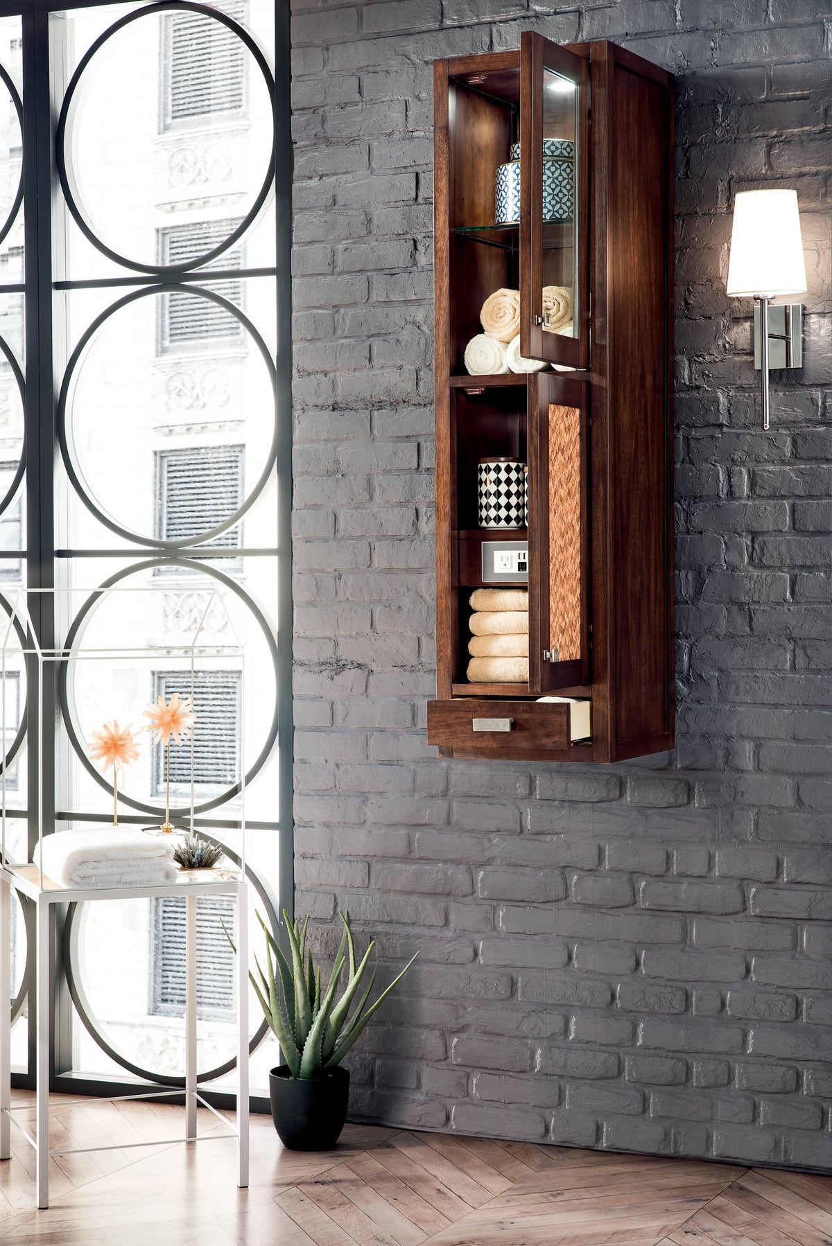 James Martin Vanities Addison 14.9-in x 55.6-in x 14.9-in Mid-century Acacia Soft Close Bathroom Wall Cabinet