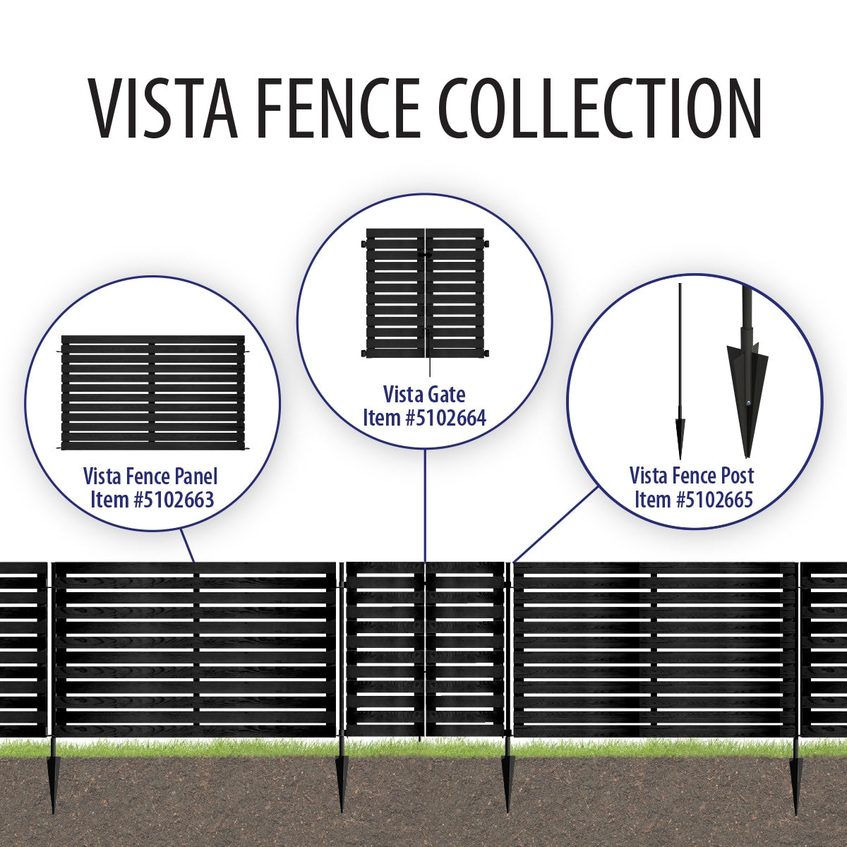 YARDLINK Vista 5-ft H x 2-in W Black Steel Decorative Metal Flat-top No Dig Decorative Universal Fence Post