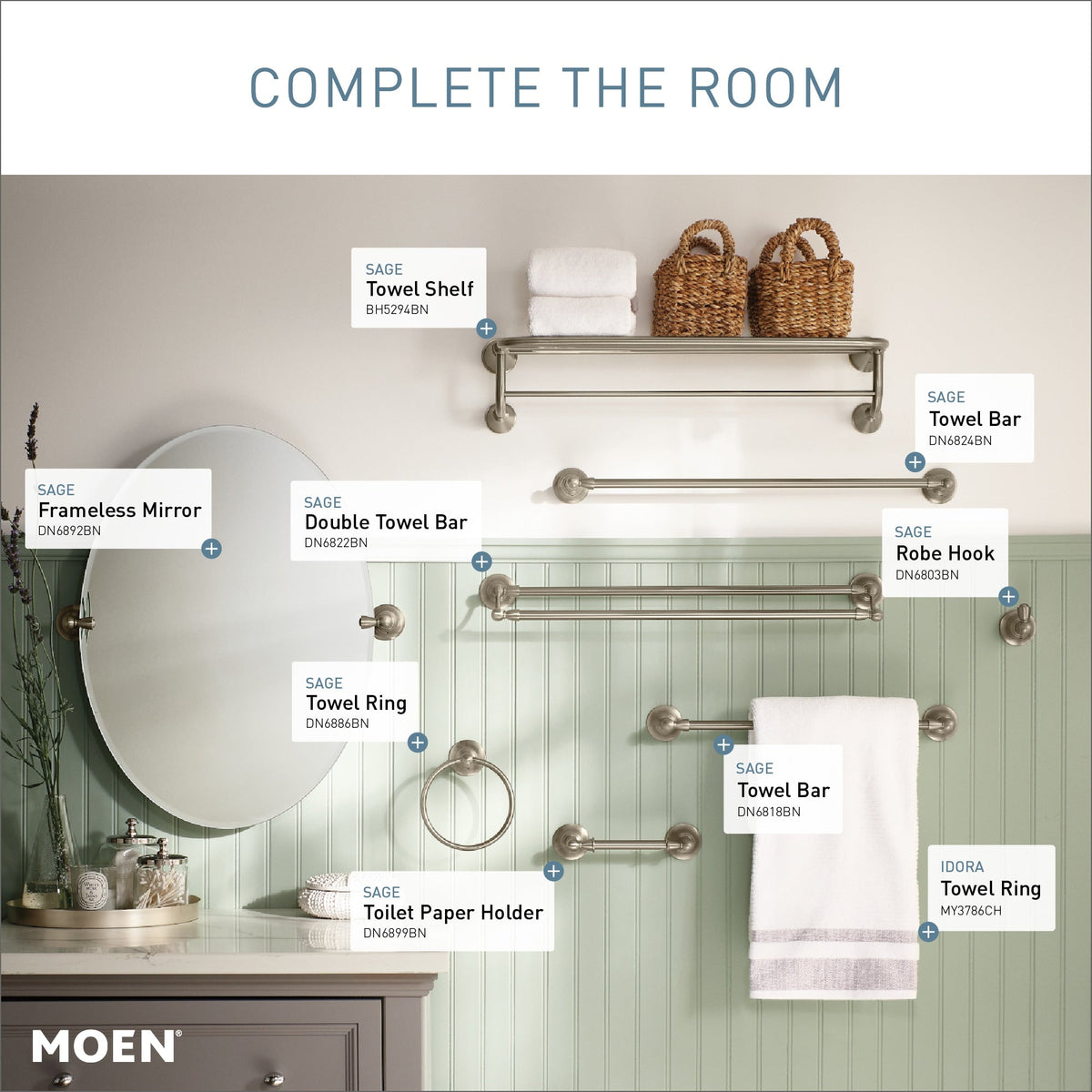 Moen Sage 18-in Spot Resist Brushed Nickel Wall Mount Single Towel Bar