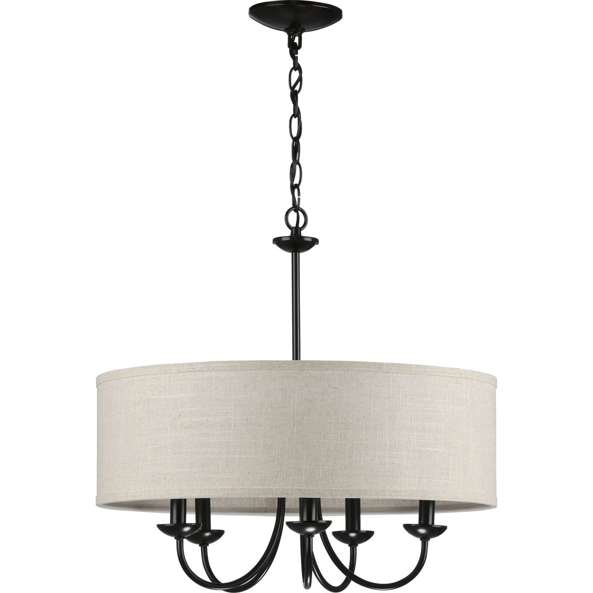 Progress Lighting Drum Shade 5-Light Matte Black Farmhouse Chandelier