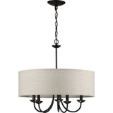 Progress Lighting Drum Shade 5-Light Matte Black Farmhouse Chandelier