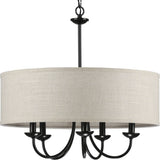 Progress Lighting Drum Shade 5-Light Matte Black Farmhouse Chandelier