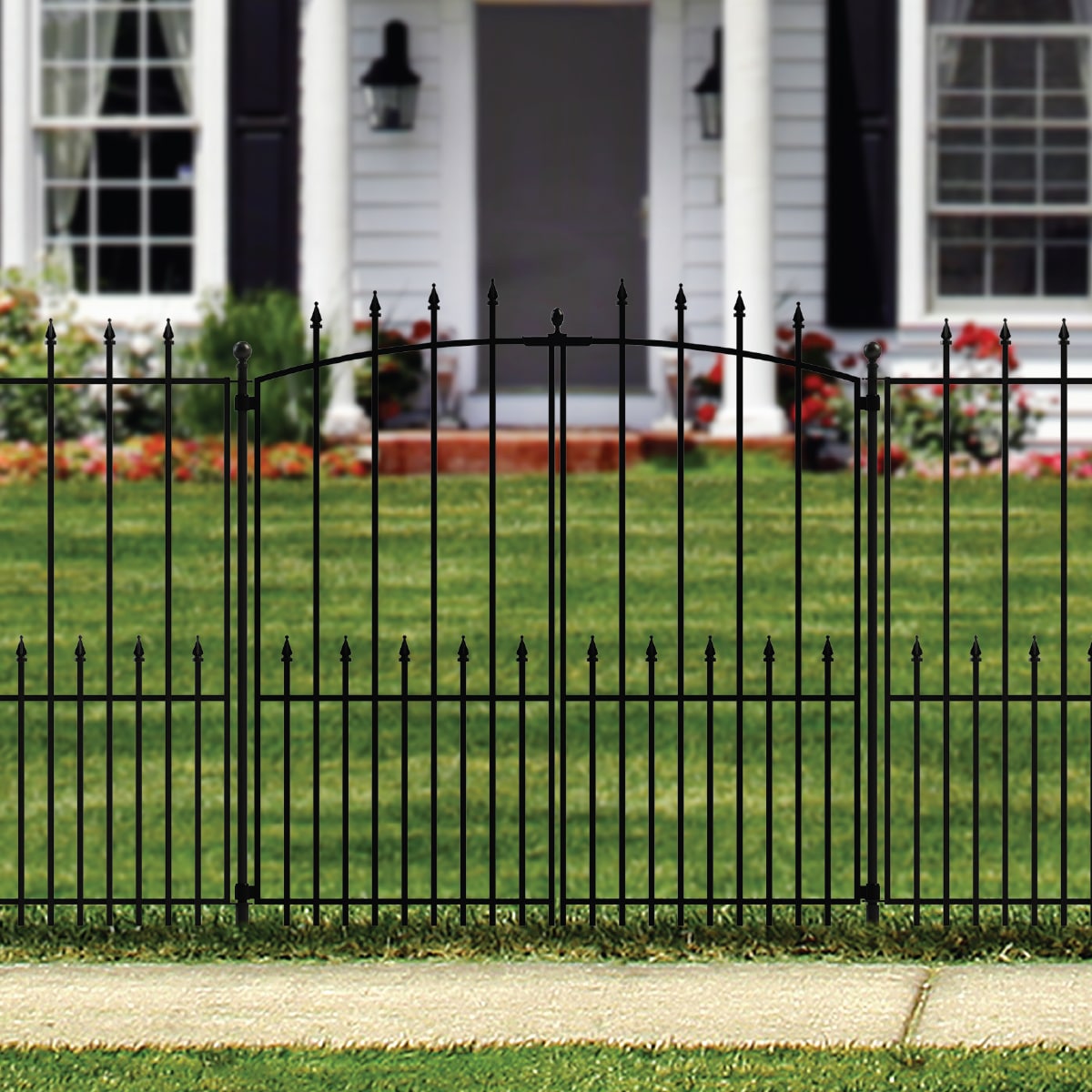 YARDLINK Empire 3-ft W Powder-coated Steel Decorative Metal Pressed-point No Dig Decorative Walk-thru Fence Gate