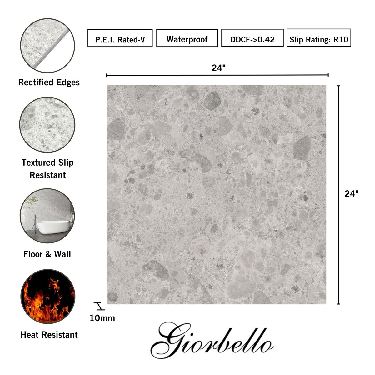 Giorbello Ambience Terrazzo Silver 24-in x 24-in Matte Porcelain Stone Look Floor Tile (12-sq. ft/ Carton)