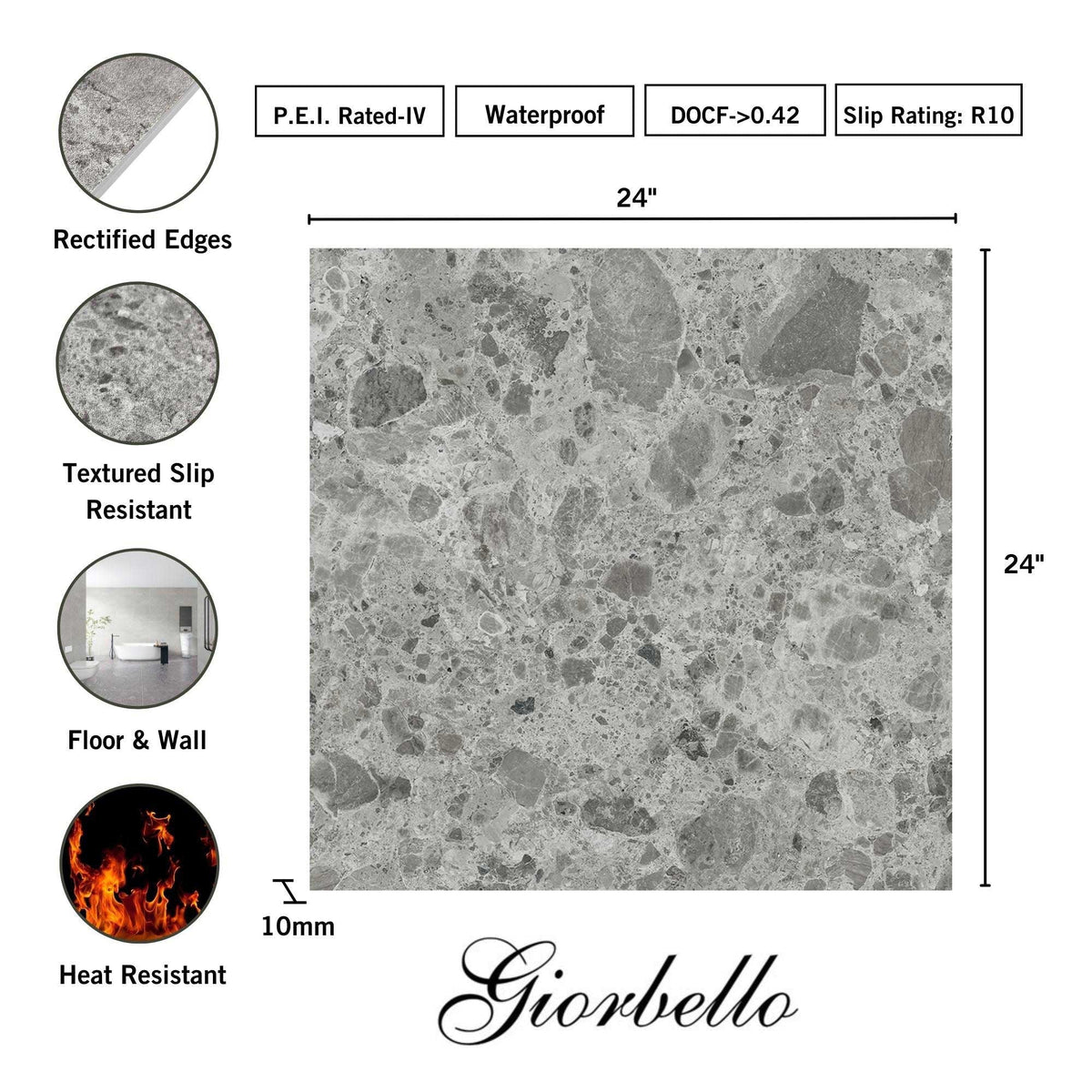 Giorbello Ambience Terrazzo Gray 24-in x 24-in Matte Porcelain Stone Look Floor Tile (12-sq. ft/ Carton)