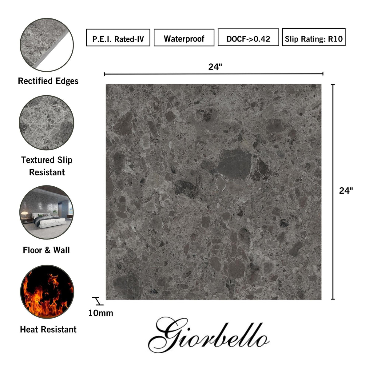 Giorbello Ambience Terrazzo Deep Gray 24-in x 24-in Matte Porcelain Stone Look Floor Tile (12-sq. ft/ Carton)