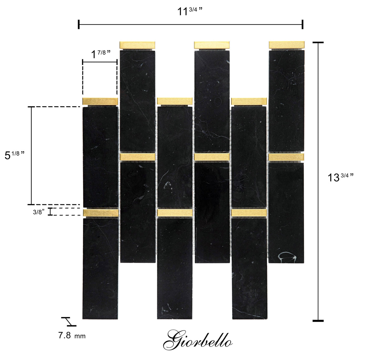 Giorbello Black and Gold 11-in x 12-in Polished Natural Stone Marble Linear Marble Look Floor Tile (4.8-sq. ft/ Carton)